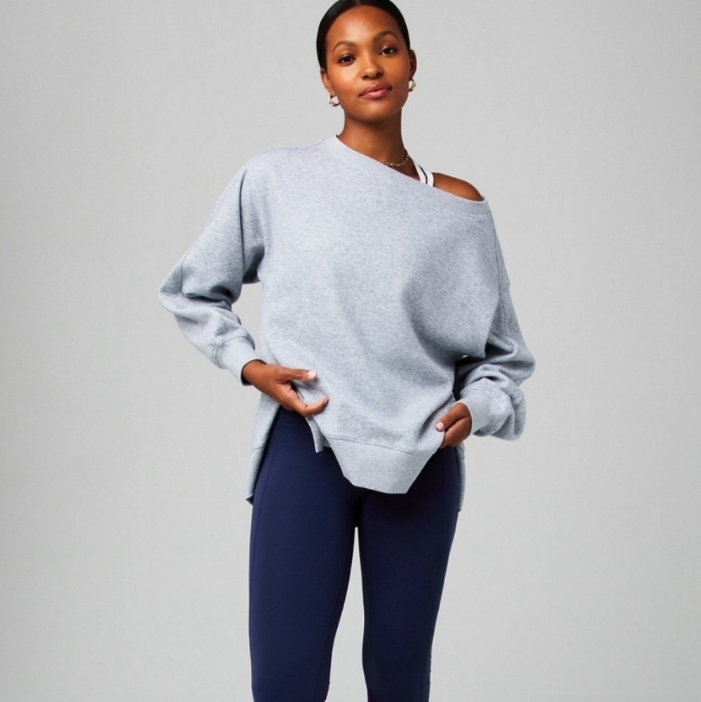 NWT Fabletics Cozy Fleece Oversized Sweatshirt Grey Heather XL